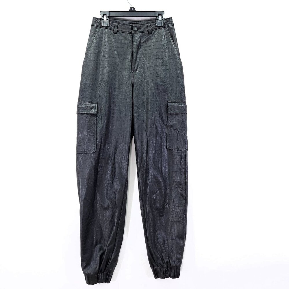 Naked Wardrobe The Crocodile Faux Leather Cargo Joggers Black Size Small